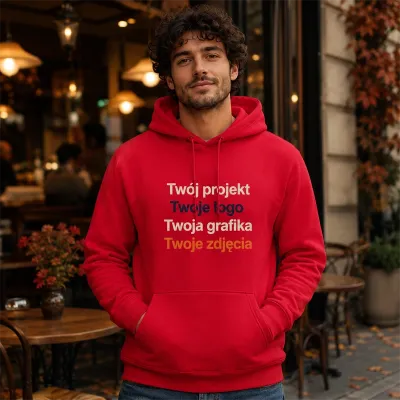 Bluza z Kapturem College Hoodie  - Nadruk -  kolor Fire Red