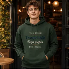Bluza z Kapturem College Hoodie  - Nadruk -  kolor Forest Green