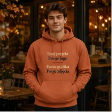 Bluza z Kapturem College Hoodie  - Nadruk -  kolor Ginger Biscuit