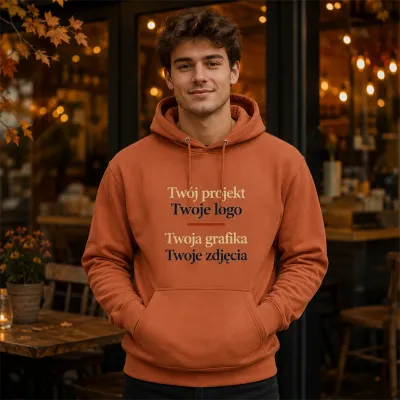 Bluza z Kapturem College Hoodie  - Nadruk -  kolor Ginger Biscuit
