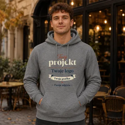 Bluza z Kapturem College Hoodie  - Nadruk -  kolor Graphite Heather