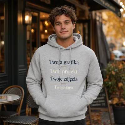 Bluza z Kapturem College Hoodie  - Nadruk -  kolor Heather Grey