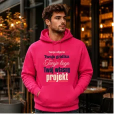Bluza z Kapturem College Hoodie  - Nadruk -  kolor Hot Pink