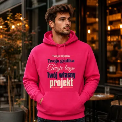 Bluza z Kapturem College Hoodie  - Nadruk -  kolor Hot Pink