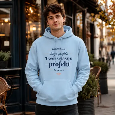 Bluza z Kapturem College Hoodie  - Nadruk -  kolor Ice Blue