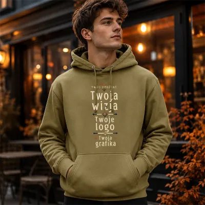 Bluza z Kapturem College Hoodie - Nadruk - kolor Khaki Bluza z Kapturem College Hoodie - Nadruk - kolor Khaki