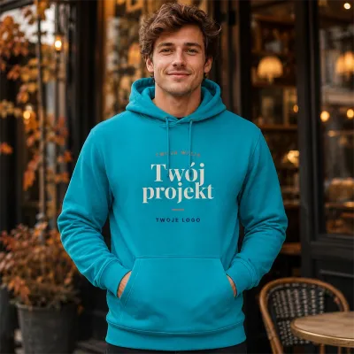 Bluza z Kapturem College Hoodie  - Nadruk -  kolor Lagoon Blue