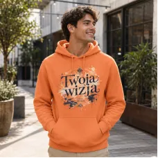 Bluza z Kapturem College Hoodie  - Nadruk -  kolor Light Orange