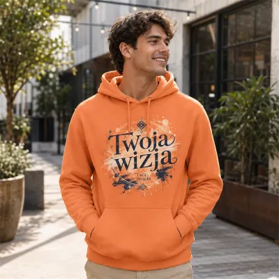 Bluza z Kapturem College Hoodie - Nadruk - kolor Light Orange Bluza z Kapturem College Hoodie - Nadruk - kolor Light Orange