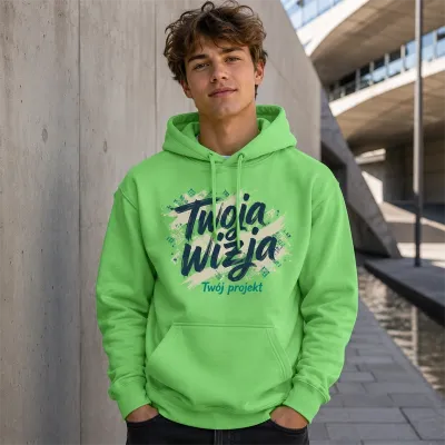 Bluza z Kapturem College Hoodie - Nadruk - kolor Lime Green Bluza z Kapturem College Hoodie - Nadruk - kolor Lime Green