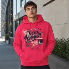 Bluza z Kapturem College Hoodie  - Nadruk -  kolor Lipstick Pink
