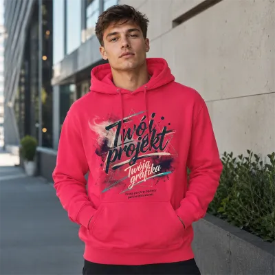 Bluza z Kapturem College Hoodie  - Nadruk -  kolor Lipstick Pink