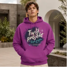 Bluza z Kapturem College Hoodie  - Nadruk -  kolor Magenta Magic