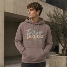 Bluza z Kapturem College Hoodie  - Nadruk -  kolor Mocha Brown