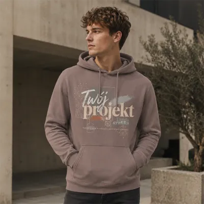 Bluza z Kapturem College Hoodie - Nadruk - kolor Mocha Brown Bluza z Kapturem College Hoodie - Nadruk - kolor Mocha Brown
