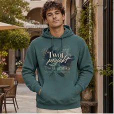 Bluza z Kapturem College Hoodie  - Nadruk -  kolor Moss Green