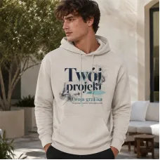 Bluza z Kapturem College Hoodie  - Nadruk -  kolor Natural Stone