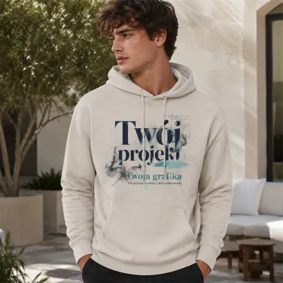 Bluza z Kapturem College Hoodie  - Nadruk -  kolor Natural Stone
