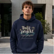 Bluza z Kapturem College Hoodie  - Nadruk -  kolor Navy Smoke