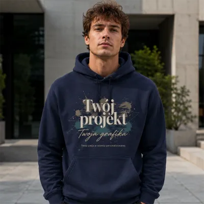 Bluza z Kapturem College Hoodie  - Nadruk -  kolor Navy Smoke