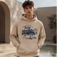 Bluza z Kapturem College Hoodie  - Nadruk -  kolor Nude