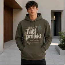 Bluza z Kapturem College Hoodie  - Nadruk -  kolor Olive Green