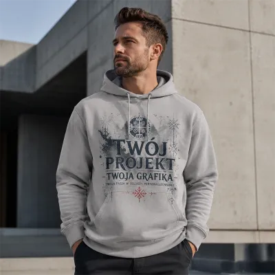 Bluza z Kapturem College Hoodie  - Nadruk -  kolor Platinum Grey