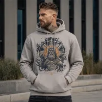 Bluza z Kapturem College Hoodie  - Nadruk -  kolor Platinum Grey
