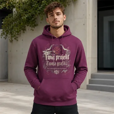 Bluza z Kapturem College Hoodie  - Nadruk -  kolor Plum