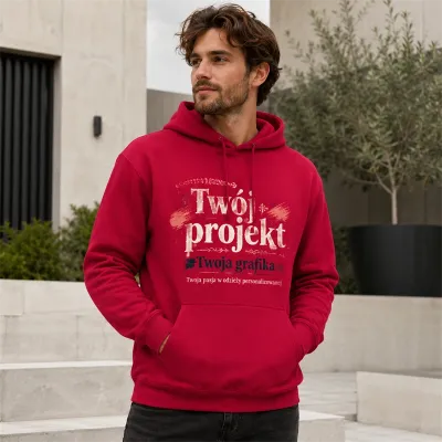 Bluza z Kapturem College Hoodie  - Nadruk -  kolor Red Hot Chilli