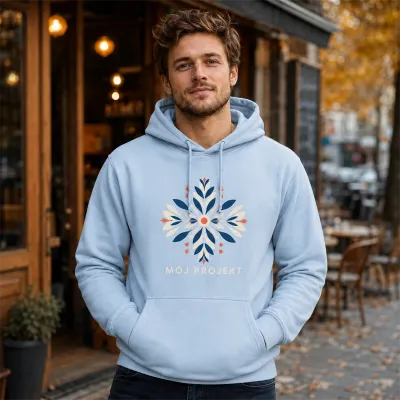 Bluza z Kapturem College Hoodie  - Nadruk -  kolor Sky Blue