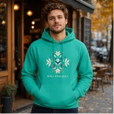 Bluza z Kapturem College Hoodie  - Nadruk -  kolor Spring Green