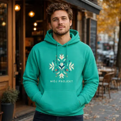 Bluza z Kapturem College Hoodie  - Nadruk -  kolor Spring Green