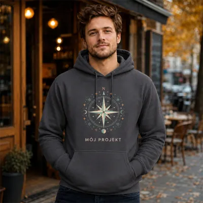 Bluza z Kapturem College Hoodie  - Nadruk -  kolor Storm Grey (Solid)