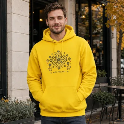 Bluza z Kapturem College Hoodie  - Nadruk -  kolor Sun Yellow