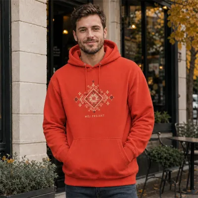 Bluza z Kapturem College Hoodie - Nadruk - kolor Sunset Orange Bluza z Kapturem College Hoodie - Nadruk - kolor Sunset Orange