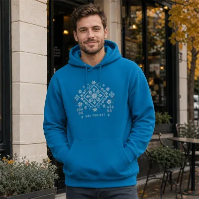 Bluza z Kapturem College Hoodie  - Nadruk -  kolor Tropical Blue