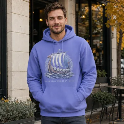Bluza z Kapturem College Hoodie  - Nadruk -  kolor True Violet