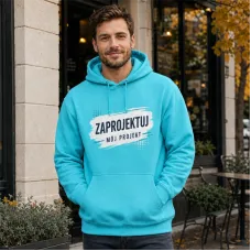Bluza z Kapturem College Hoodie  - Nadruk -  kolor Turquoise Surf