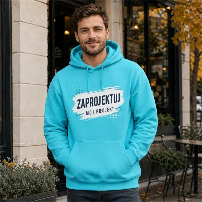 Bluza z Kapturem College Hoodie  - Nadruk -  kolor Turquoise Surf