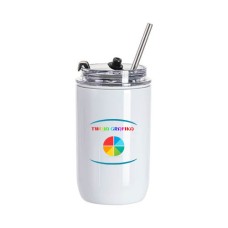 Kubek ze Stali Nierdzewnej z Pokrywką i Słomką 350 ml  Biały