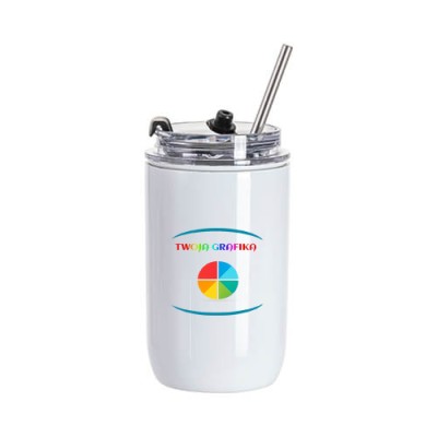 Kubek ze Stali Nierdzewnej z Pokrywką i Słomką 350 ml Biały Kubek ze Stali Nierdzewnej z Pokrywką i Słomką 350 ml Biały