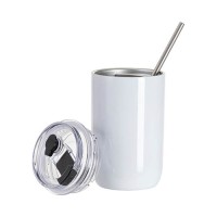 Kubek ze Stali Nierdzewnej z Pokrywką i Słomką 350 ml Biały Kubek ze Stali Nierdzewnej z Pokrywką i Słomką 350 ml Biały
